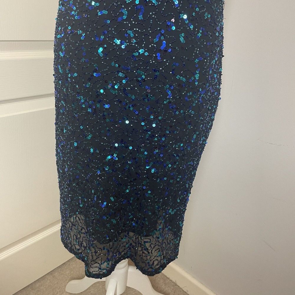 Y2K 00s George Size 12 Cowl Sequin Dress Green Black Festive Xmas - Picture 9 of 13